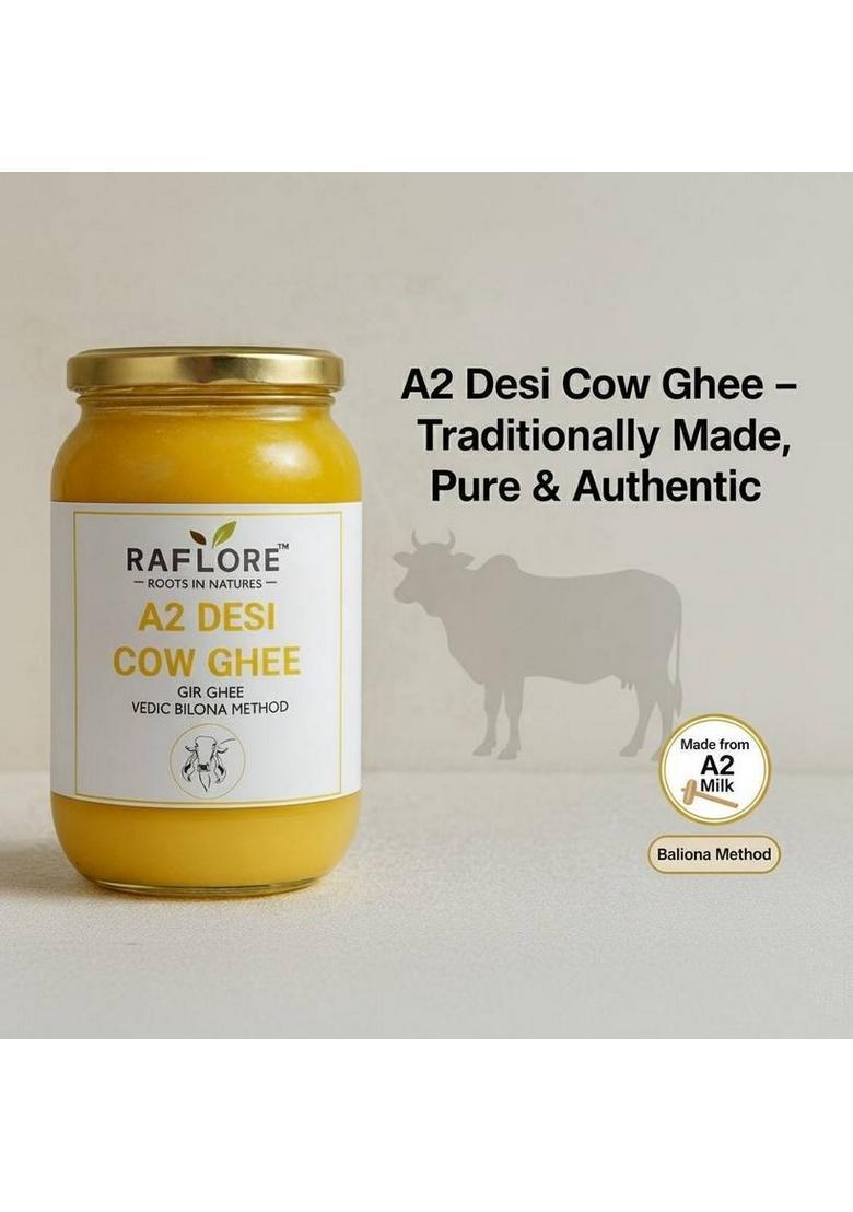 Raflore A2 Cow Ghee, Traditional Bilona Method, Pure, Natural And Healthy Glass Ghee Bottle (500 Ml)