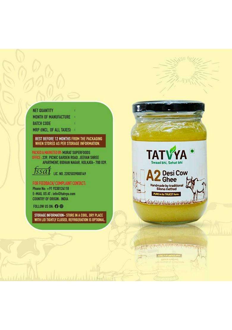 Tatvya A2 Desi Cow Ghee Glass Bottle (250 G) - Indya