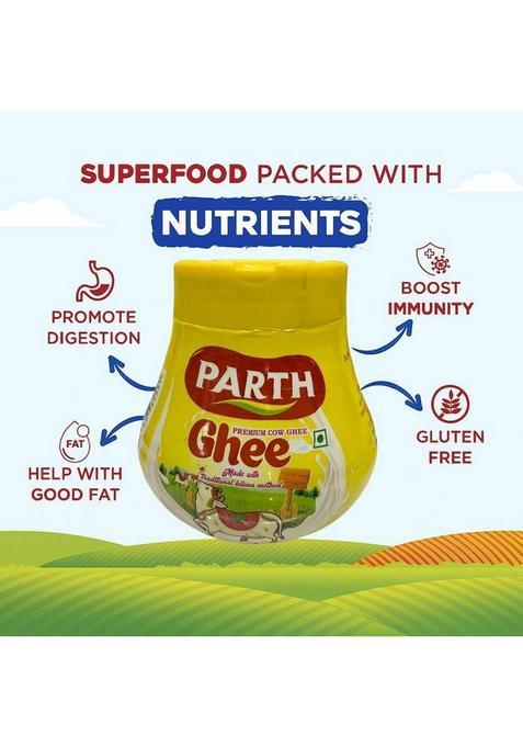 Parth Pure Cow Milk Ghee Traditional Premium For Optimal Health & Rich Taste Plastic Bottle (500 Ml)