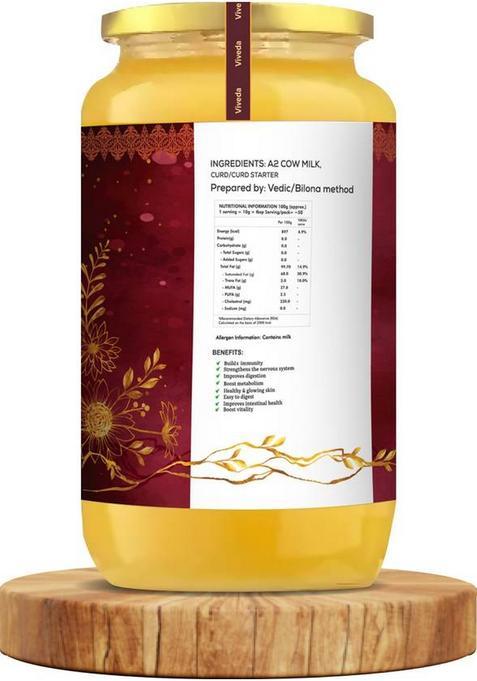 Viveda A2 Desi Cow Ghee Hand-Churned, Traditional Bilona Method, Pure Ghee, Box (500 Ml)