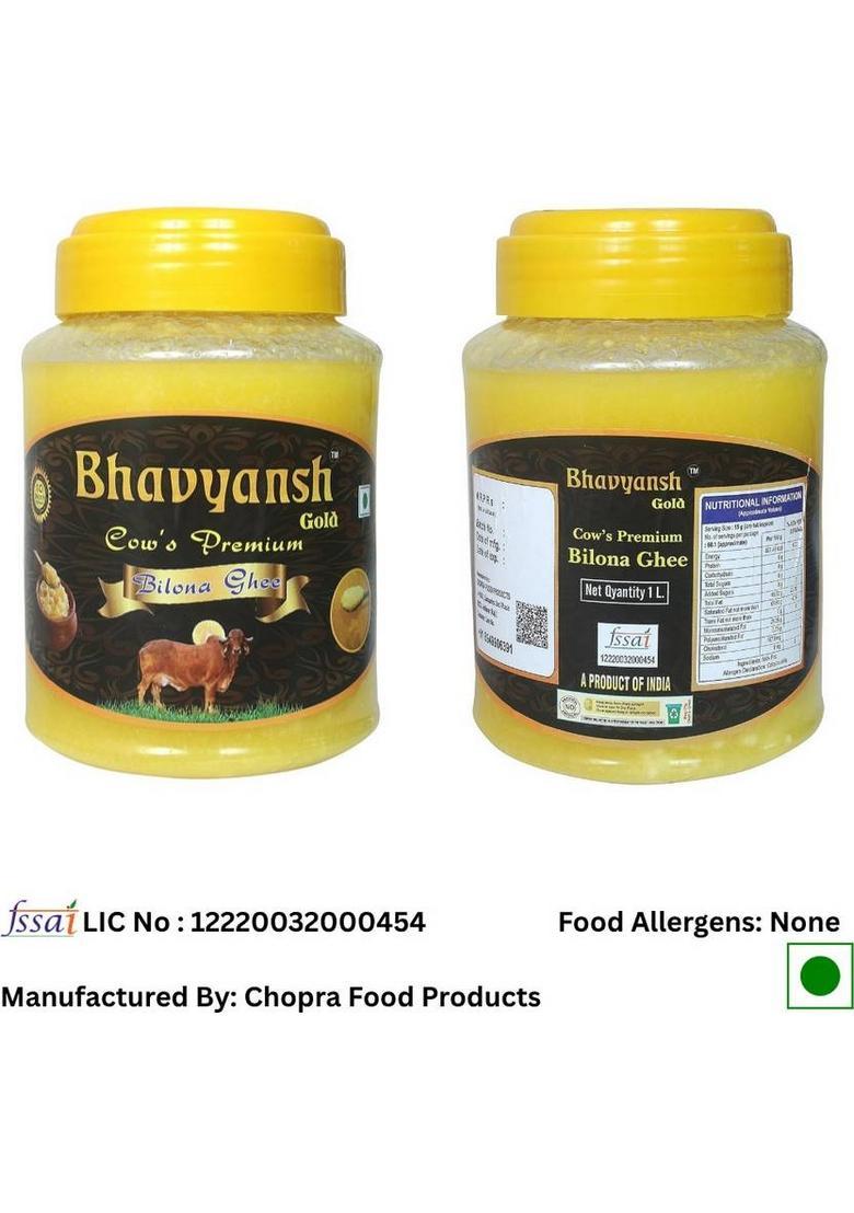Bhavyansh Cow Premium Bilone Ghee Pure For Better Digestion And Immunity Mason Jar (1000 G)