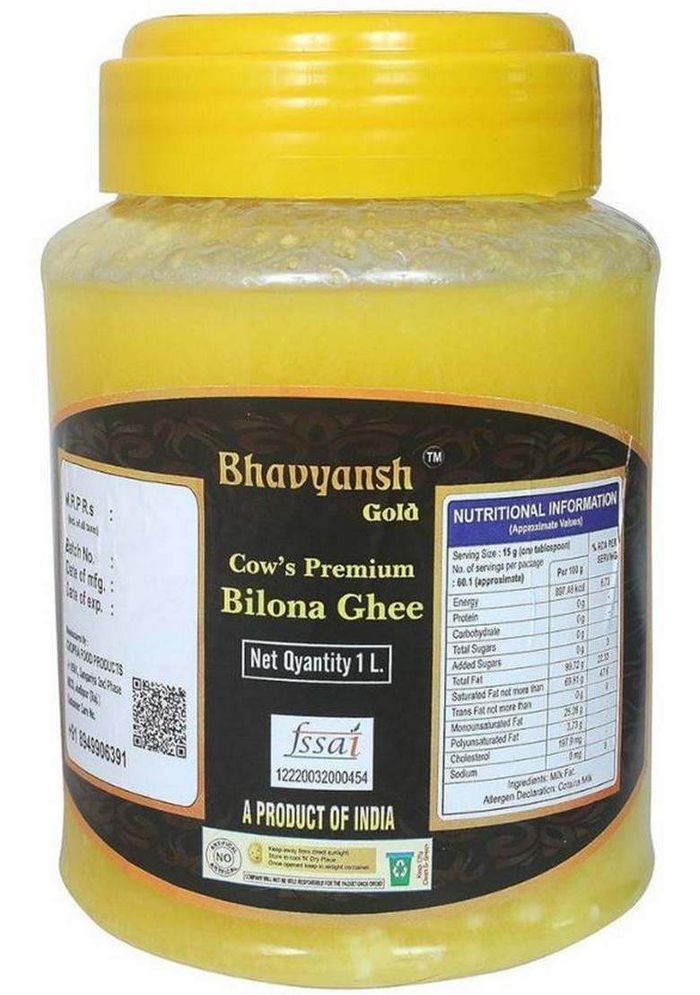 Bhavyansh Cow Premium Bilone Ghee Pure For Better Digestion And Immunity Mason Jar (1000 G)