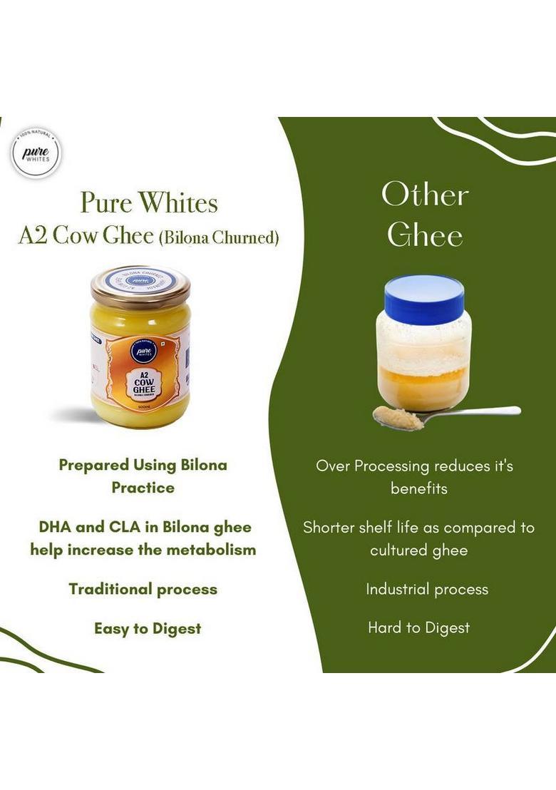 Pure Whites A2 Cow Ghee (Bilona Ghee) 200 Ml Glass Bottle (200 Ml)