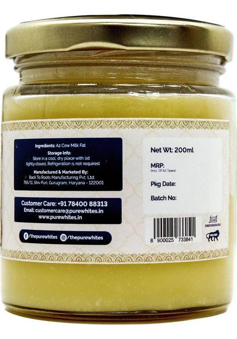Pure Whites A2 Cow Ghee (Bilona Ghee) 200 Ml Glass Bottle (200 Ml)