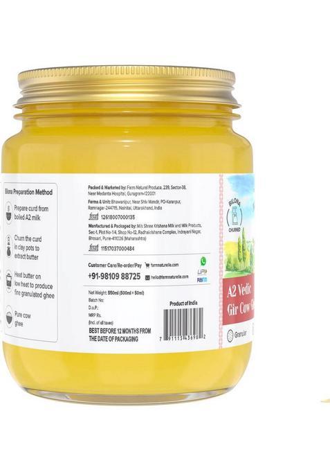 Farm Naturelle 100% Pure A2 Gir Cow Desi Ghee (Glass Bottle- 500 Ml) Glass Bottle (500