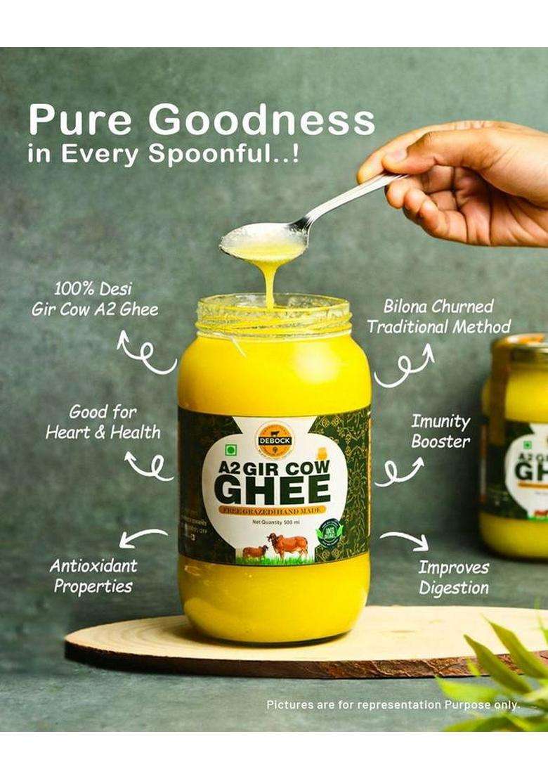 Debock A2 Desi Gir Cow Ghee | Vedic Bilona Method|100% Pure & Natural Mason Jar (500 Ml) - Indya