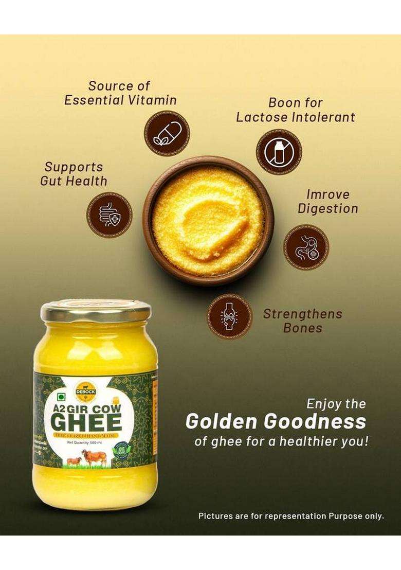 Debock A2 Desi Gir Cow Ghee | Vedic Bilona Method|100% Pure & Natural Mason Jar (500 Ml) - Indya