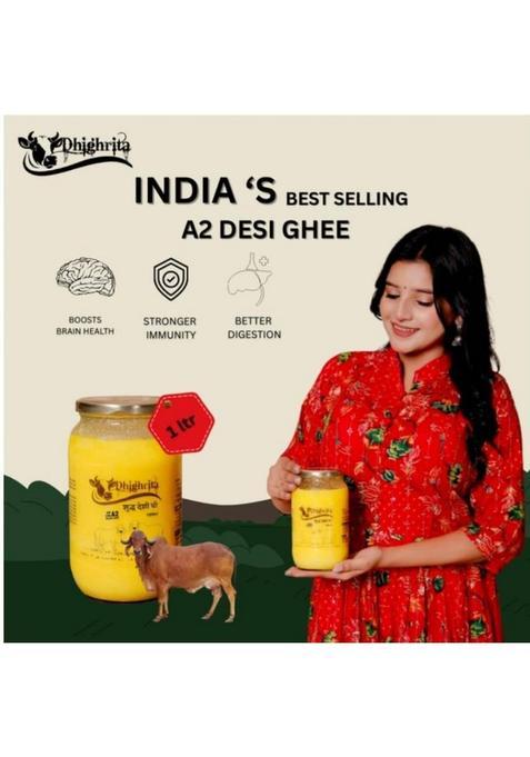 Dhighrita A2 Cow Bilona Desi Ghee Traditional Vedic Method Pure & Natural 1000G | Plastic Bottle (1000 G)