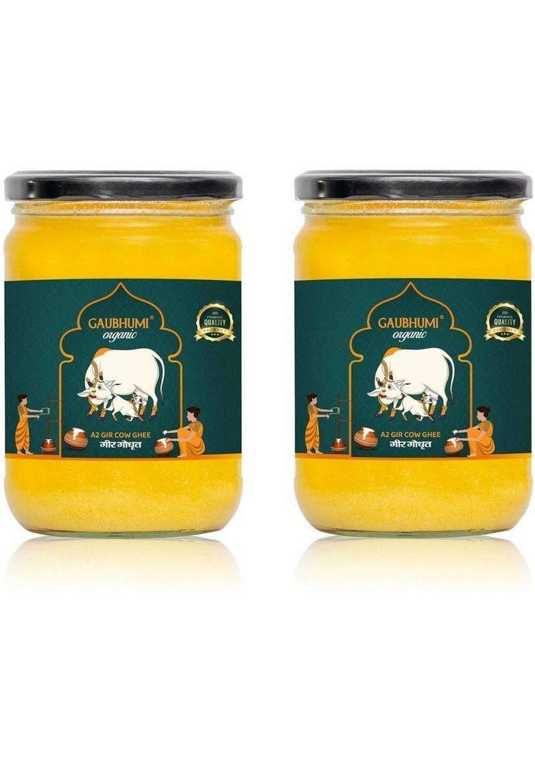 Gaubhumi Organic Rich And Nutritious Clarified A2 Gir 500 Ml Cow Ghee Pack Of 2 Glass Bottle (500 Ml, 2) - Indya