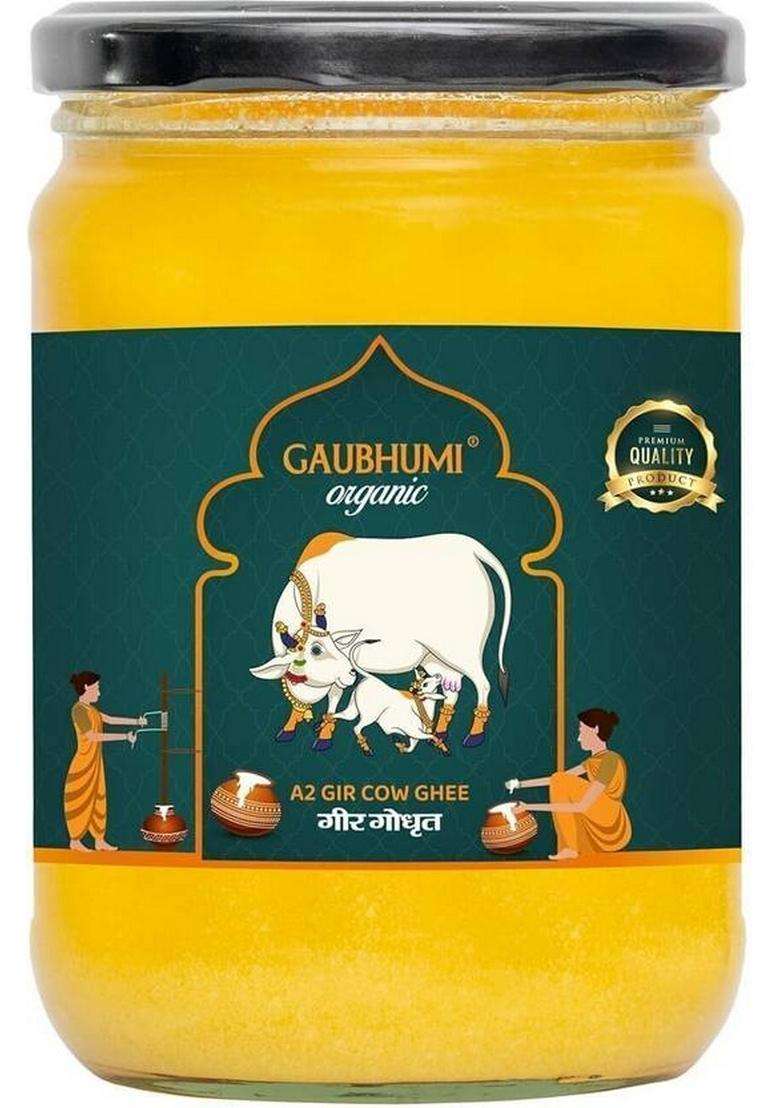 Gaubhumi Organic Rich And Nutritious Clarified A2 Gir 500 Ml Cow Ghee Pack Of 2 Glass Bottle (500 Ml, 2) - Indya