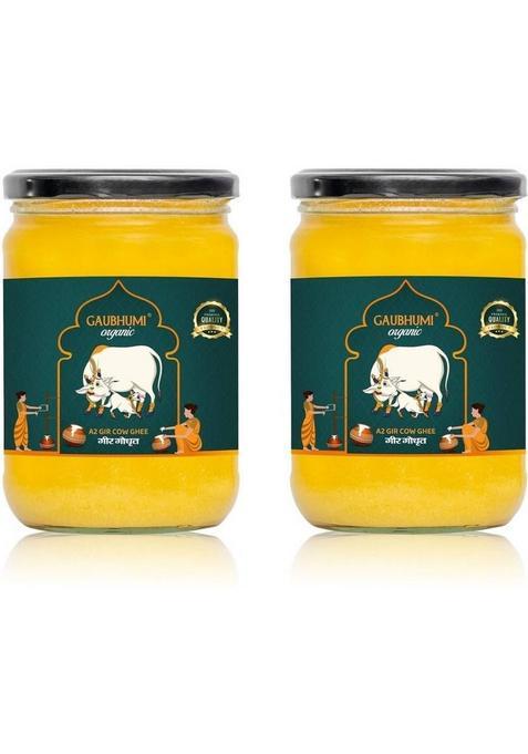 Gaubhumi Organic Rich And Nutritious Clarified A2 Gir 500 Ml Cow Ghee Pack Of 2 Glass Bottle (500 Ml, 2)