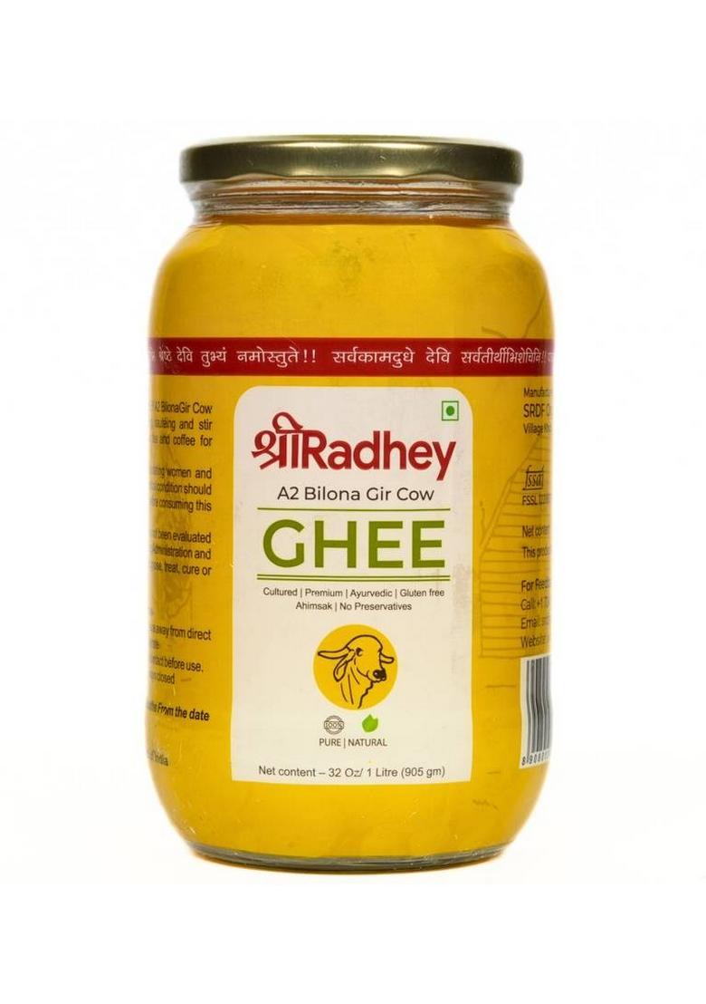 Shreeradhey A2 Gir Cow Ghee | Glass Bottle Traditional Bilona Churned (1 L)