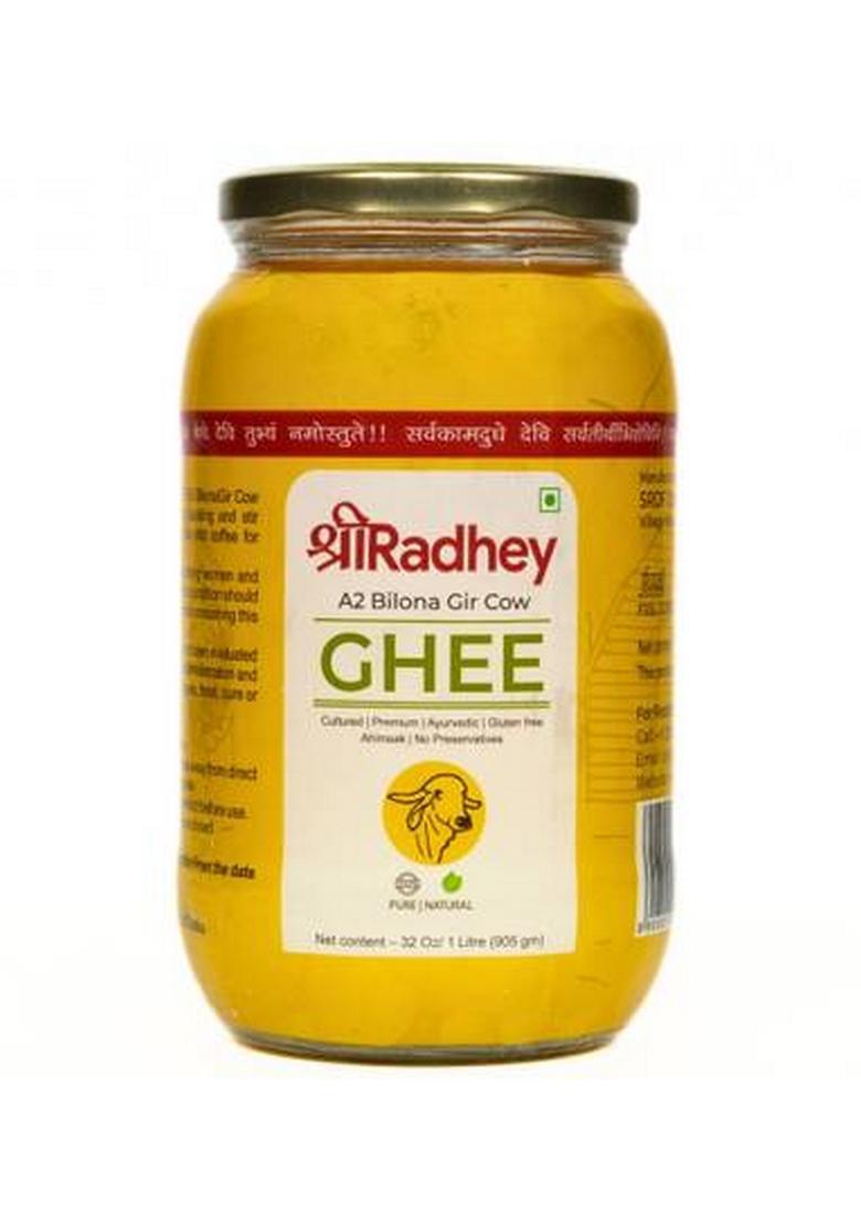 Shreeradhey A2 Gir Cow Ghee | Glass Bottle Traditional Bilona Churned (1 L)