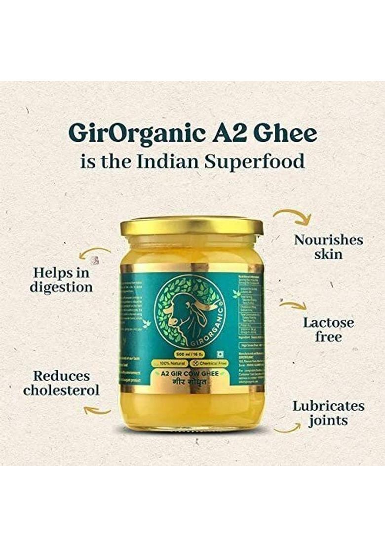Girorganic Gir Cow Pure A2 Ghee 500 Ml + Glass Bottle (500 Ml, Pack Of 2)