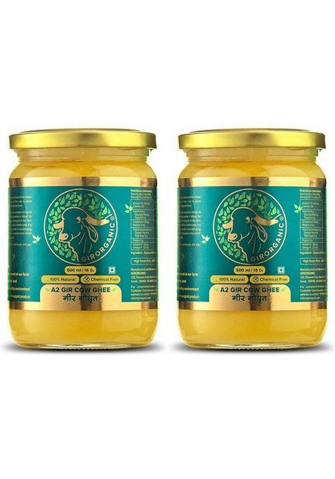 Girorganic Gir Cow Pure A2 Ghee 500 Ml + Glass Bottle (500 Ml, Pack Of 2)