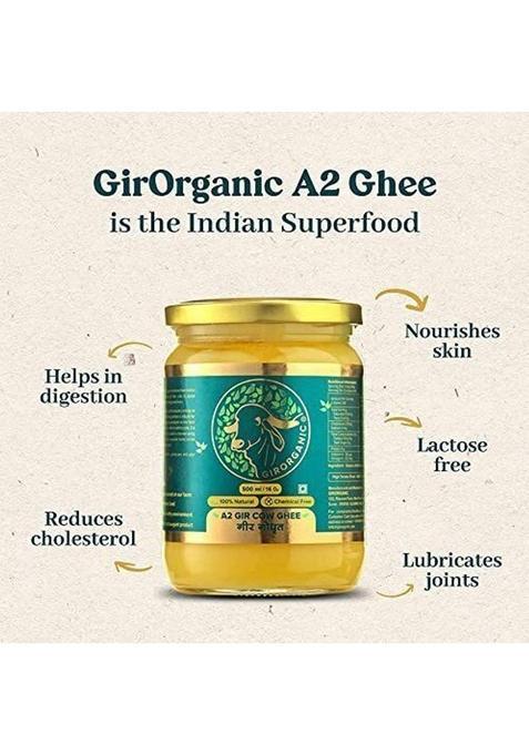 Girorganic Gir Cow Pure A2 Ghee 500 Ml + Glass Bottle (500 Ml, Pack Of 2)