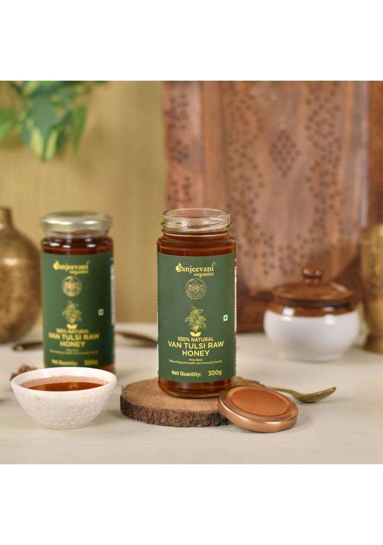 Sanjeevani Organics A2 Badri Ghee & Van Tulsi Raw Honey | Nutrient-Rich Chemical-Free No Sugar Glass Bottle (755 G, Pack Of 2) - Indya