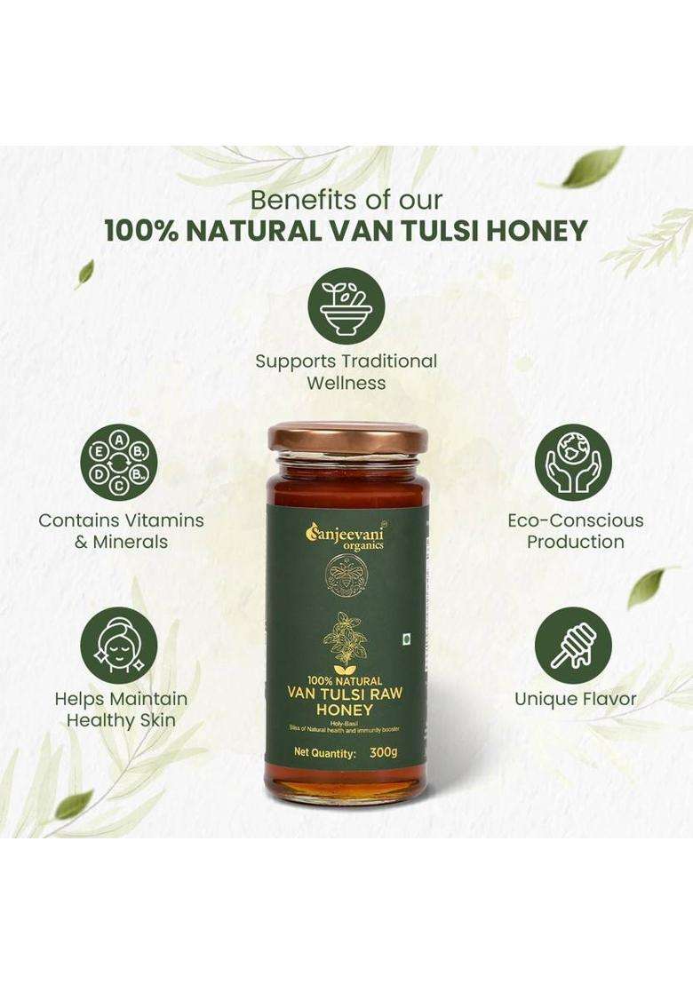 Sanjeevani Organics A2 Badri Ghee & Van Tulsi Raw Honey | Nutrient-Rich Chemical-Free No Sugar Glass Bottle (755 G, Pack Of 2) - Indya