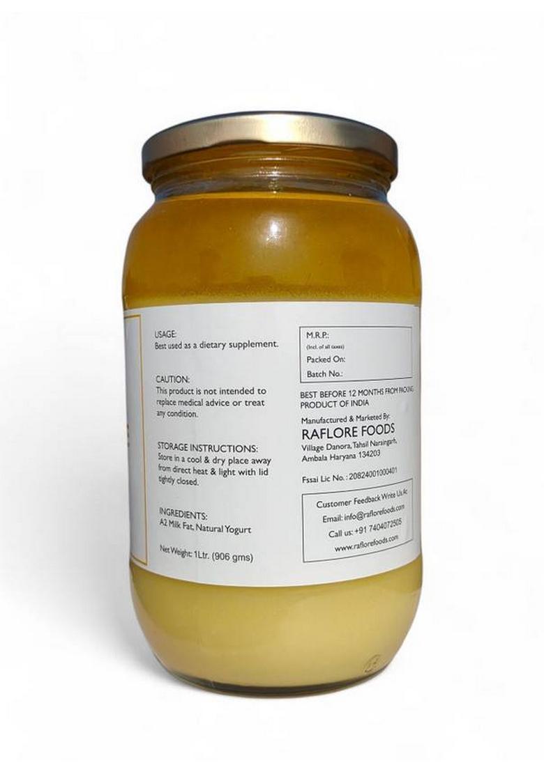Raflore A2 Cow Ghee, Traditional Bilona Method, Pure Natural And Healthy, Ghee Glass Bottle (1000 Ml)