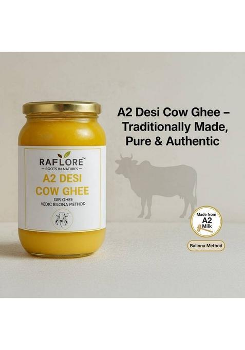 Raflore A2 Cow Ghee, Traditional Bilona Method, Pure Natural And Healthy, Ghee Glass Bottle (1000 Ml)