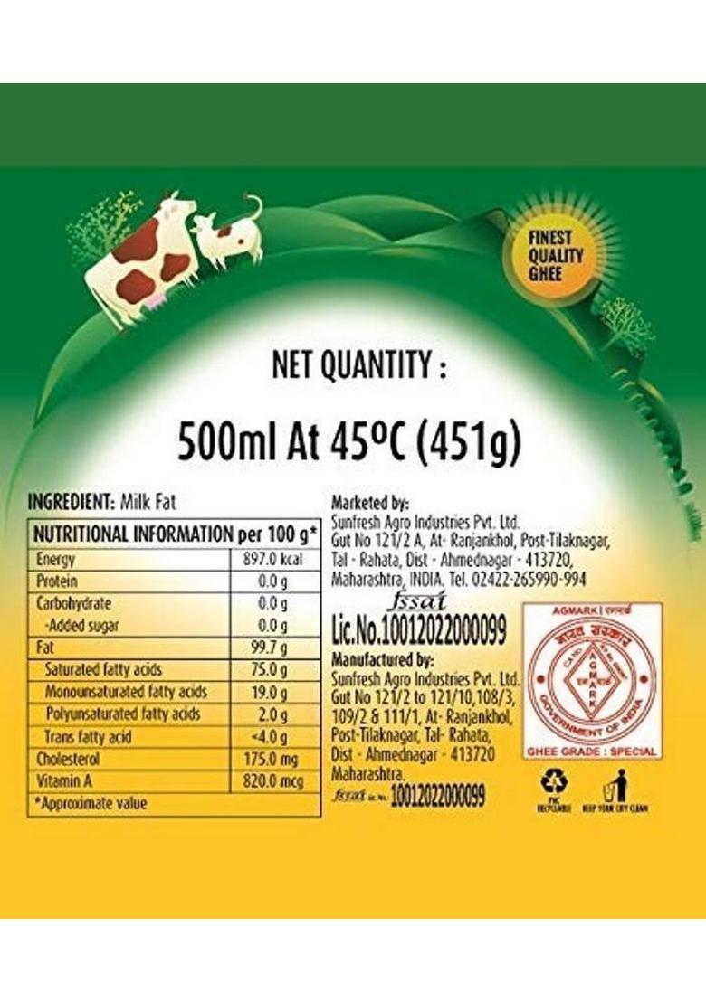 Prabhat Pure Cow Ghee Plastic Bottle (500 Ml)