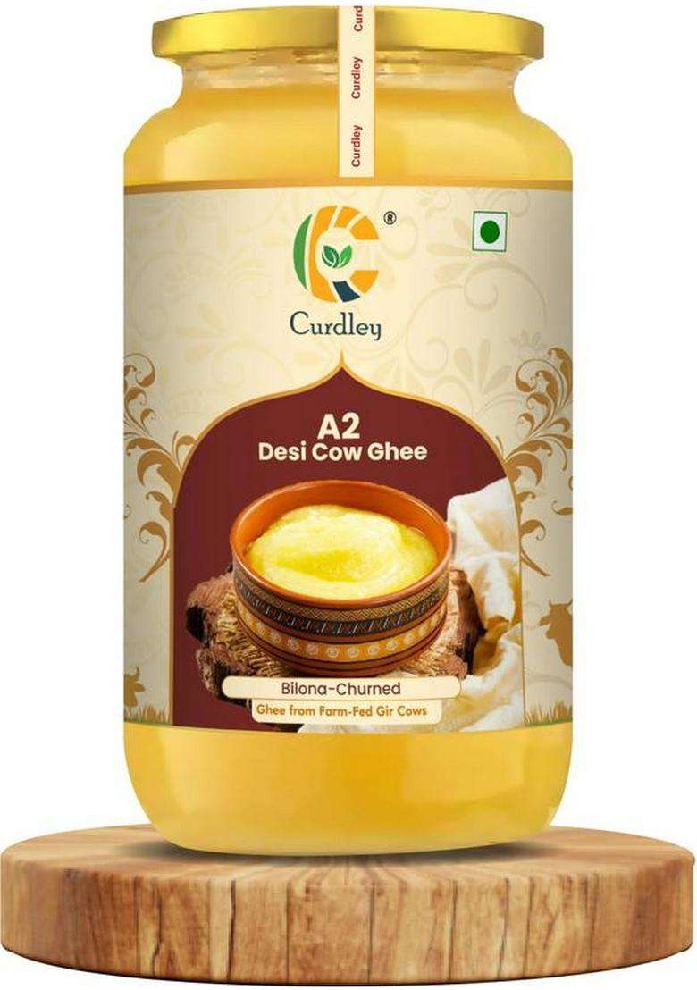 Curdley A2 Desi Pure Handmade Cow Ghee | Bilona Method Glass Bottle (500 Ml) - Indya