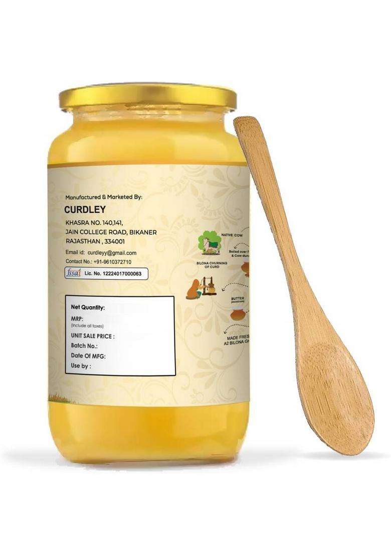 Curdley A2 Desi Pure Handmade Cow Ghee | Bilona Method Glass Bottle (500 Ml) - Indya