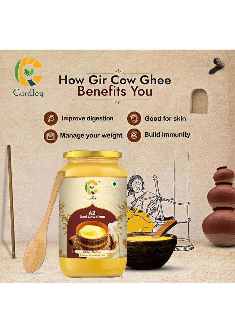 Curdley A2 Desi Pure Handmade Cow Ghee | Bilona Method Glass Bottle (500 Ml) - Indya