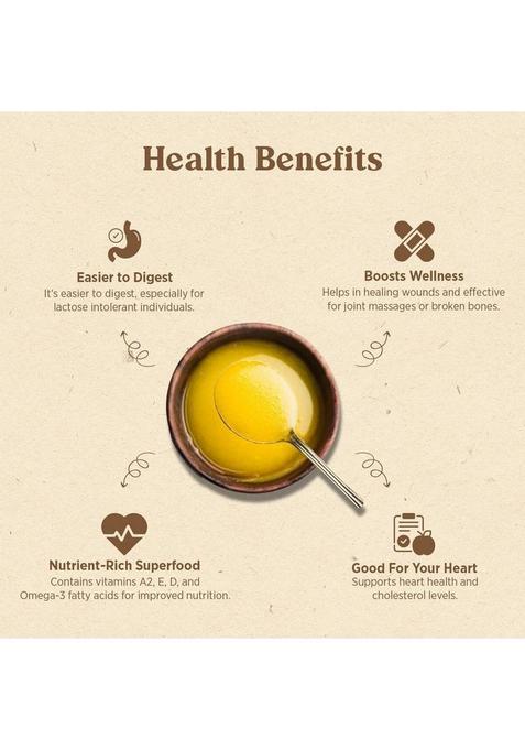 Raichura Organic Farm 500 Ml 100% Natural Pure A2 Gir Cow Ghee, Chemical-Free, Ghee Glass Bottle (500 Ml)