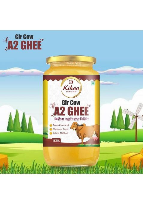 Kihaa Ghee Premium A2 Gir Cow Desi Bilona Two Way Hand Churned Glass Bottle (1 L)