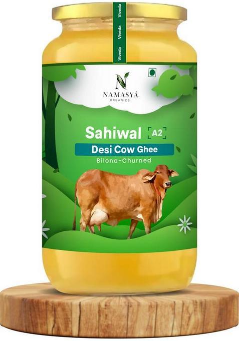 Namasya Organics Sahiwal A2 Desi Cow Ghee | Vedic Bilona 100% Pure Health & Wellness Glass Bottle (500 Ml)
