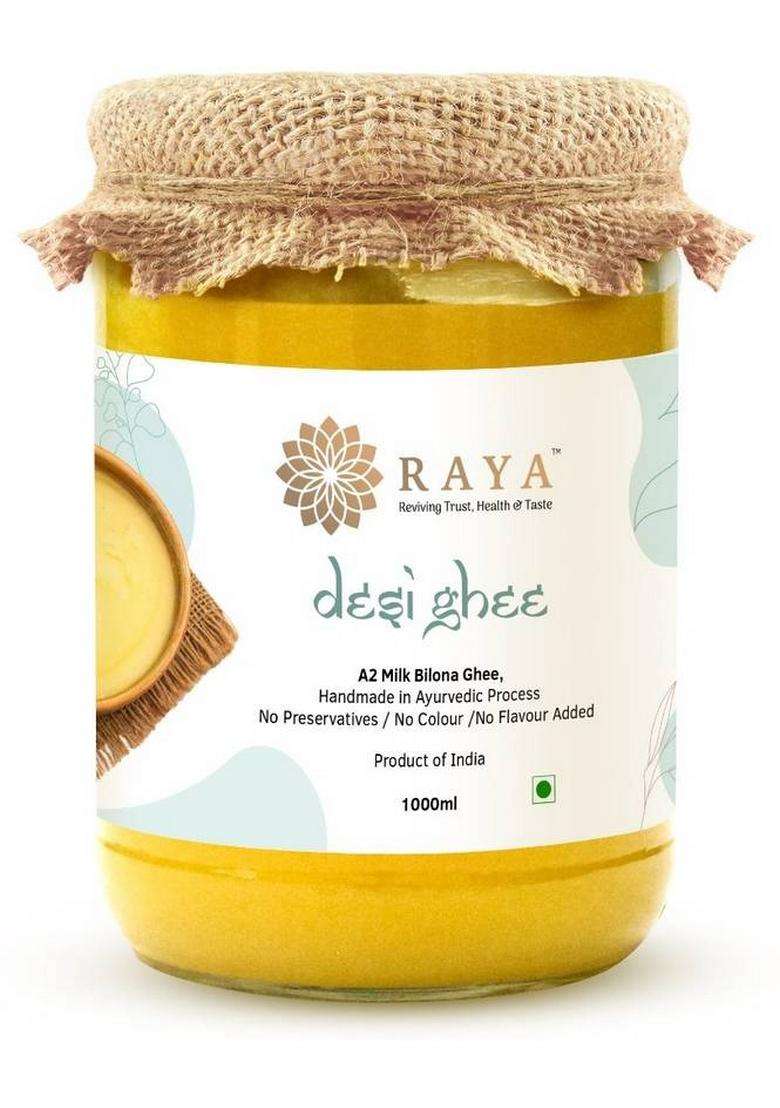 Raya A2 Desi Bilona Cow Ghee 1Liter Ea Plastic Bottle (1000 G) - Indya