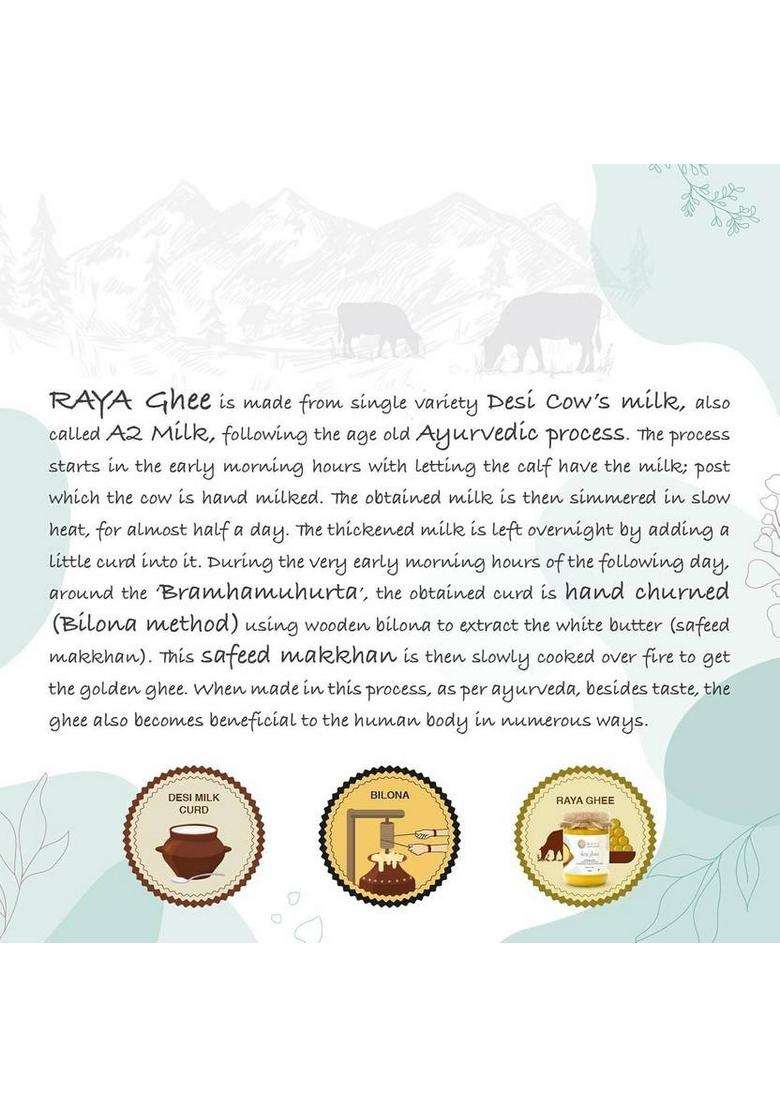 Raya A2 Desi Bilona Cow Ghee 1Liter Ea Plastic Bottle (1000 G) - Indya