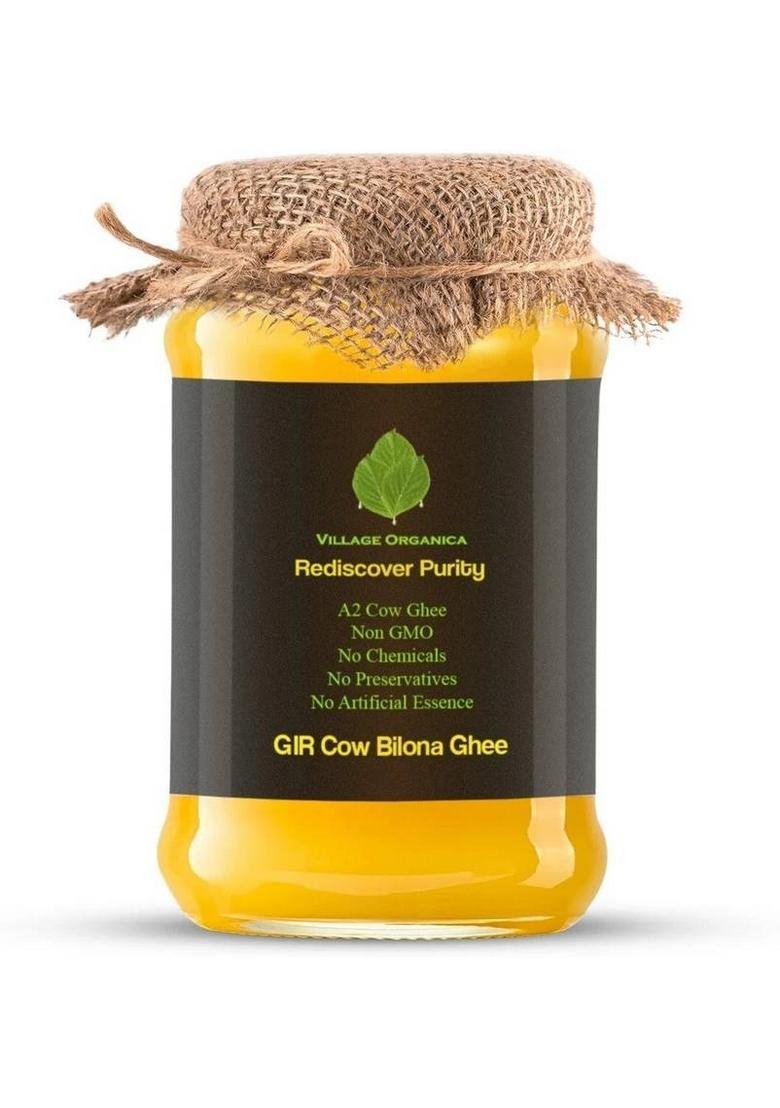 Village Organica Gir Cow Ghee | A2 Ghee| Bilona Organic Unadulterated Glass Bottle (500 G)