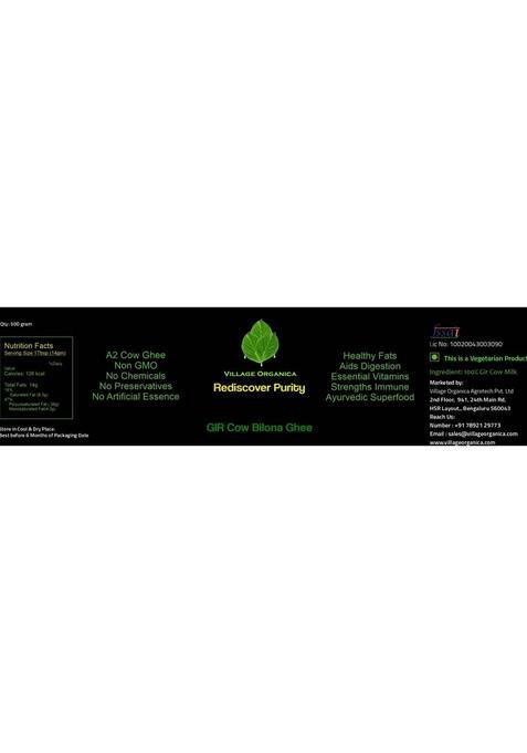 Village Organica Gir Cow Ghee | A2 Ghee| Bilona Organic Unadulterated Glass Bottle (500 G)