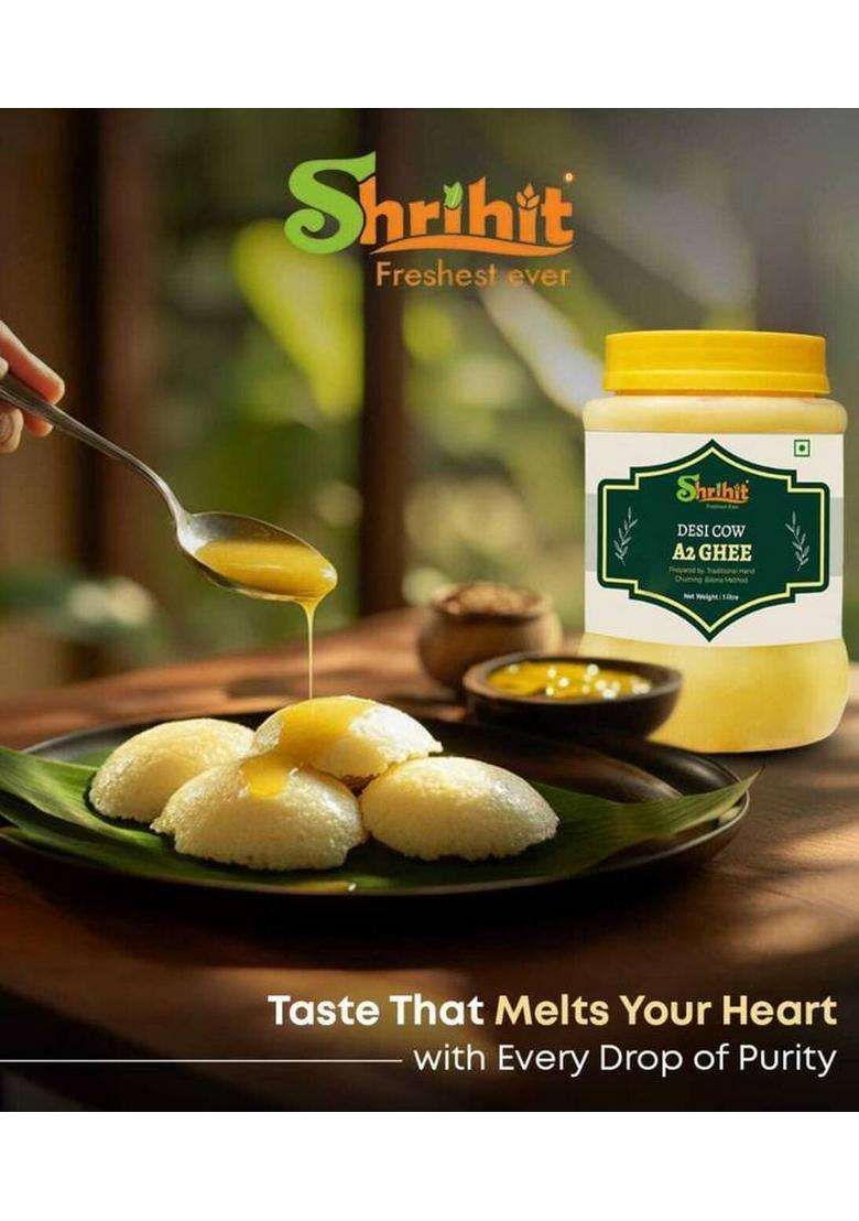 Shrihit A2 Desi Cow Ghee Traditional Bilona Method Plastic Bottle (1 L) - Indya