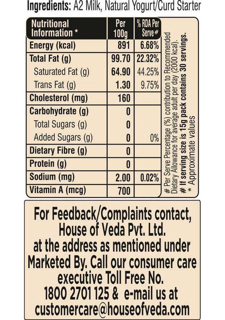 House Of Veda Gir Cow Desi Ghee Glass Bottle (500 G)