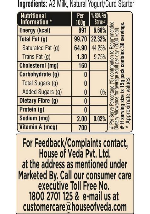 House Of Veda Gir Cow Desi Ghee Glass Bottle (500 G)