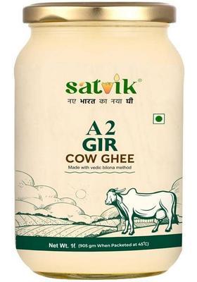 Satvik A2 Cow Ghee 1 Litre Churned From Vedic Bilona Method Glass Bottle (1 L)