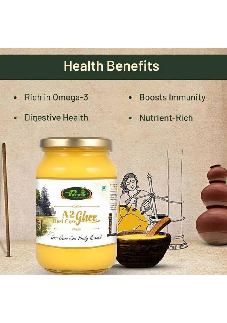 Pasutam Desi Ghee A2 Cow 500G | Handmade Mason Jar (500 Ml)