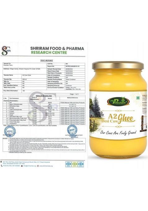 Pasutam Desi Ghee A2 Cow 500G | Handmade Mason Jar (500 Ml)