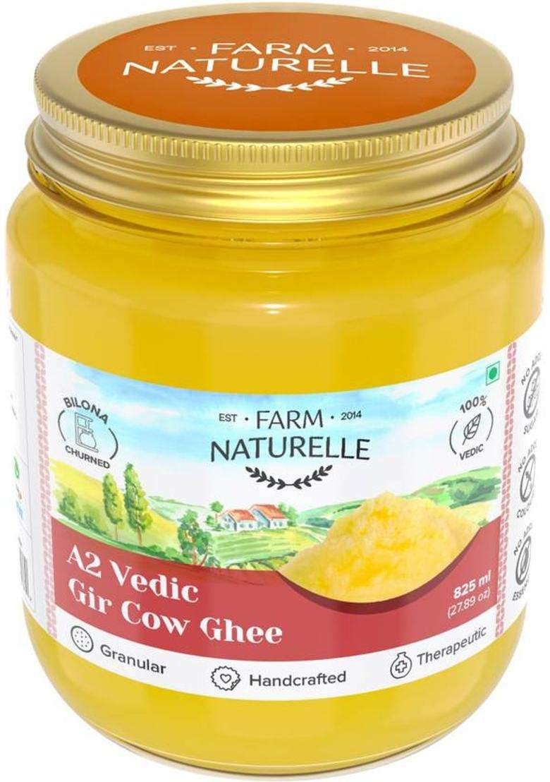 Farm Naturelle 100% Pure A2 Gir Cow Desi Ghee Through Method Mason Jar (825 Ml) - Indya