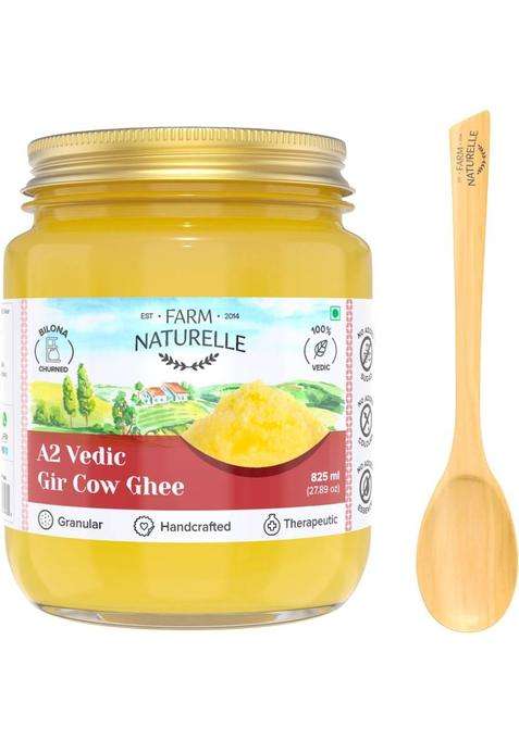 Farm Naturelle 100% Pure A2 Gir Cow Desi Ghee Through Method Mason Jar (825 Ml)