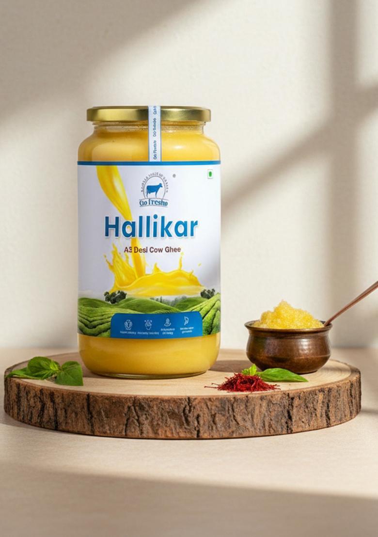 Go Fresho A2 Desi Hallikar Cow Ghee | Pure, Natural And Healthy Glass Bottle (500 Ml)