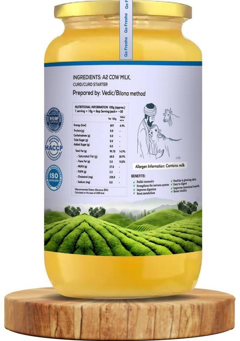 Go Fresho A2 Desi Hallikar Cow Ghee | Pure, Natural And Healthy Glass Bottle (500 Ml)