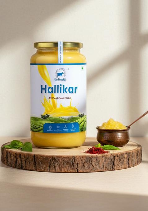 Go Fresho A2 Desi Hallikar Cow Ghee | Pure, Natural And Healthy Glass Bottle (500 Ml)