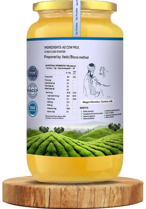 Go Fresho A2 Desi Hallikar Cow Ghee | Pure, Natural And Healthy Glass Bottle (500 Ml)