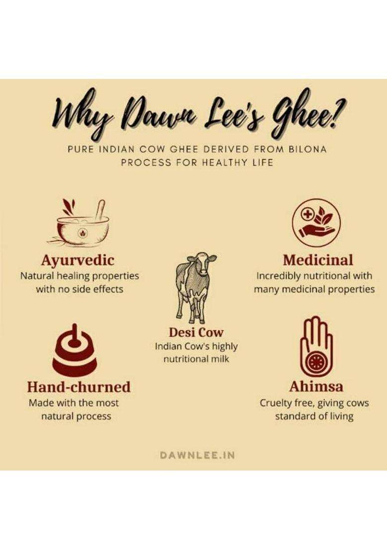 Dawn Lee A2 Bilona Ghee Healthy Deshi Gir Cow Curd Desi ?? Hawan Clarified Butter Ney Tup Glass Bottle (500 Ml) - Indya