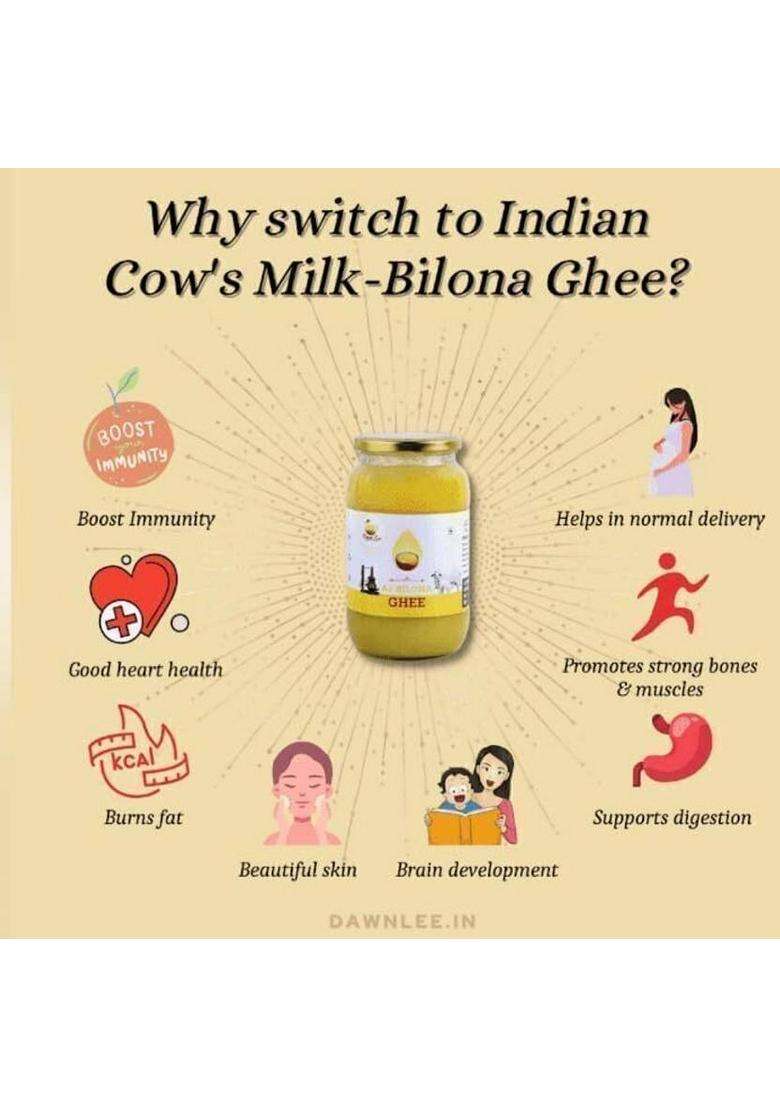 Dawn Lee A2 Bilona Ghee Healthy Deshi Gir Cow Curd Desi ?? Hawan Clarified Butter Ney Tup Glass Bottle (500 Ml) - Indya