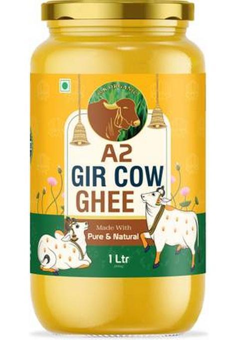 R K Organic A2 Gir Cow Ghee, Bilona Method, Grassfed, Cultured, Premium & Traditional Ghee Glass Bottle (1 L)